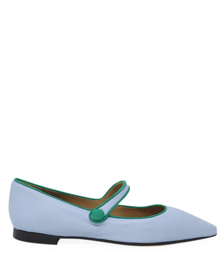 Baby Blue Leather Flat Pointy Ballet Shoes Madison Maison Beverly Hills Italy Mary Jane