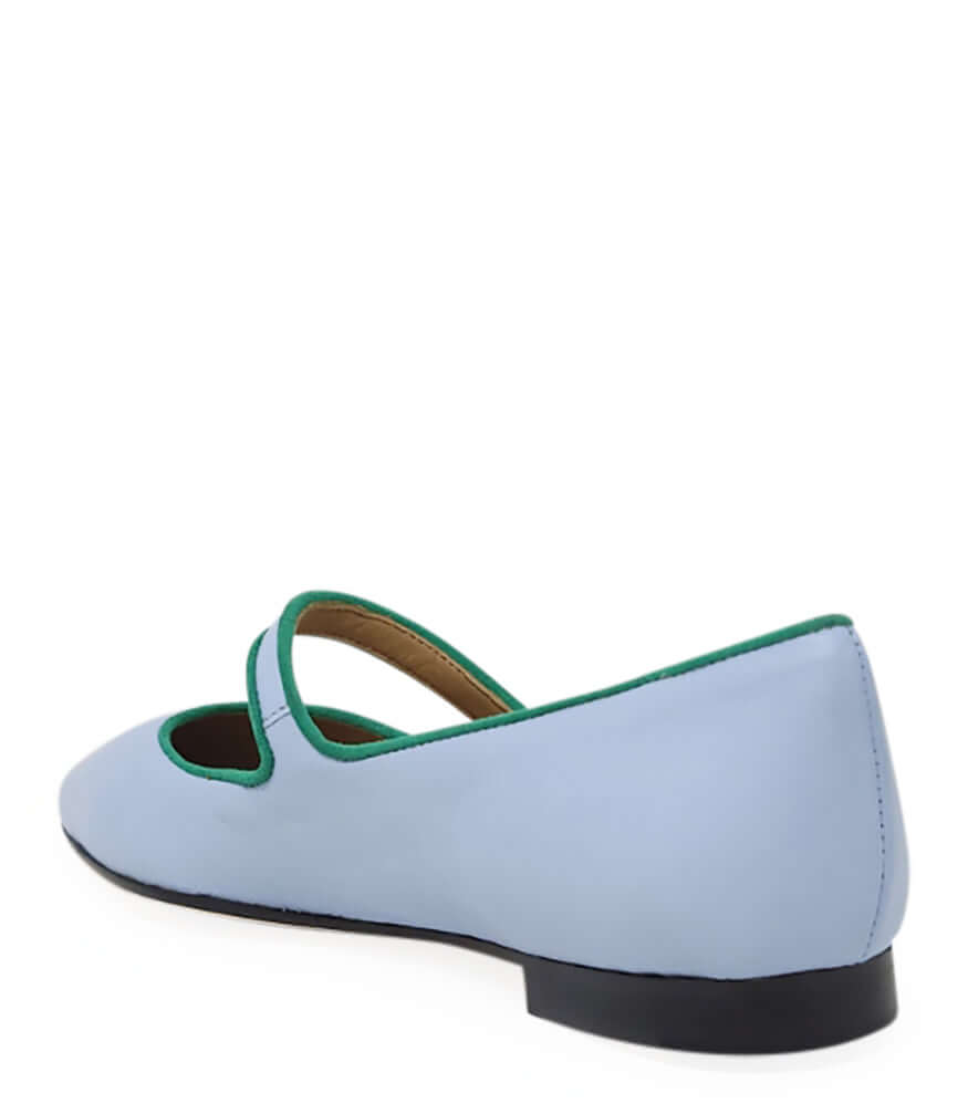 Baby Blue Leather Flat Pointy Ballet Shoes Madison Maison Beverly Hills Italy Mary Jane