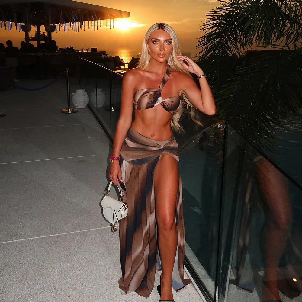 Cavani three piece set swimsuit bikini matching cover up sarong skirt