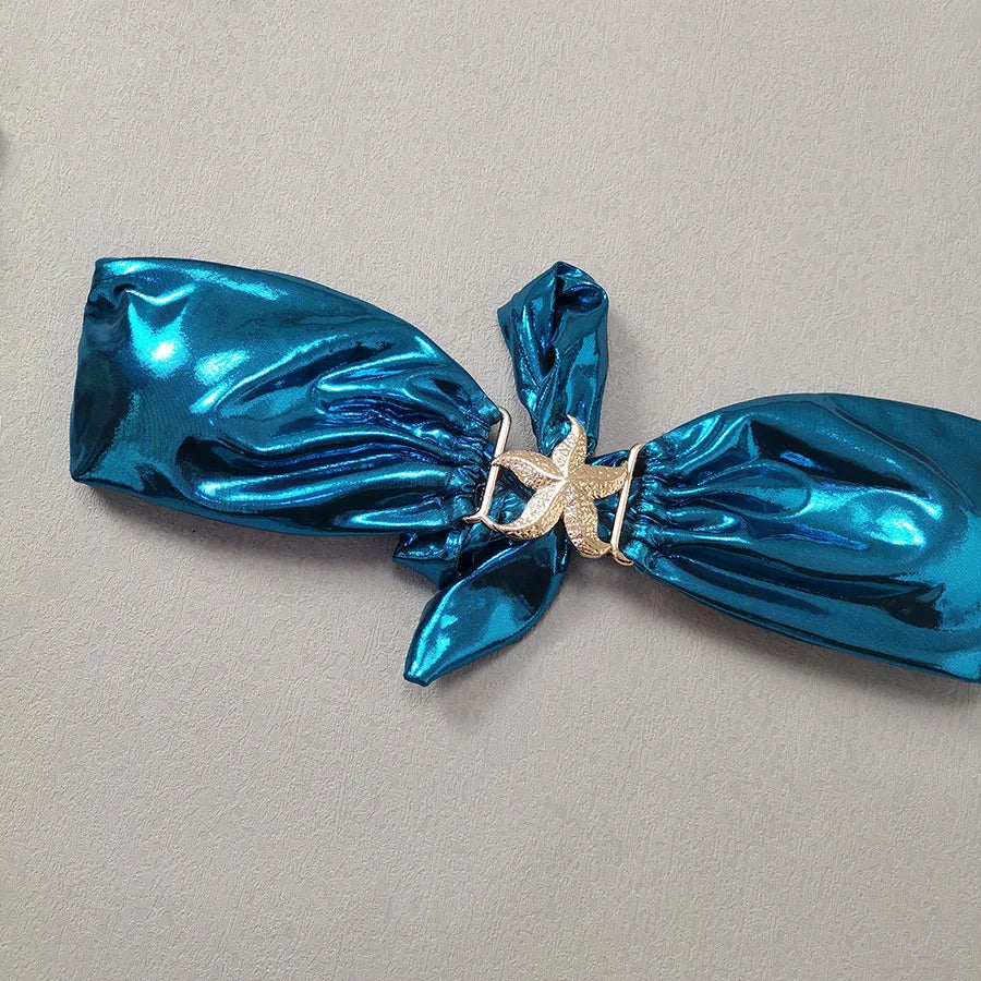 Blue Glossy MerBae two piece swimsuit bikini metallic lame strapless