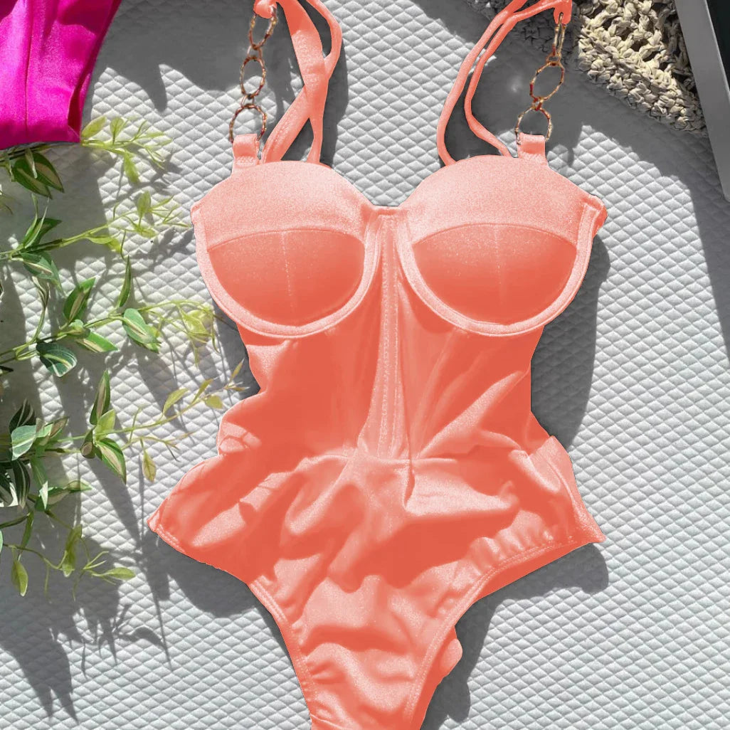 Beach Barbie one piece swimsuit push-up chain straps