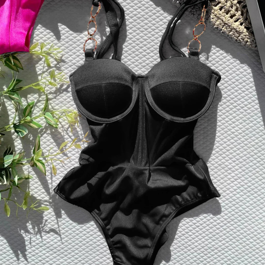 Beach Barbie one piece swimsuit push-up chain straps