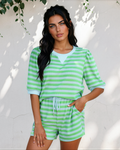 Sweet Escape Lounge Set Outfit Shorts Top Ladies Striped  Indie & Co