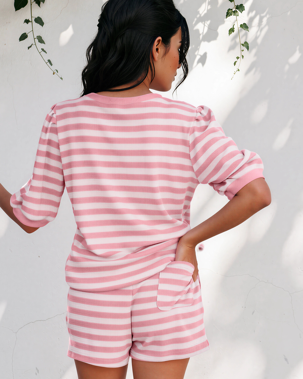 Sweet Escape Lounge Set Outfit Shorts Top Ladies Striped  Indie & Co