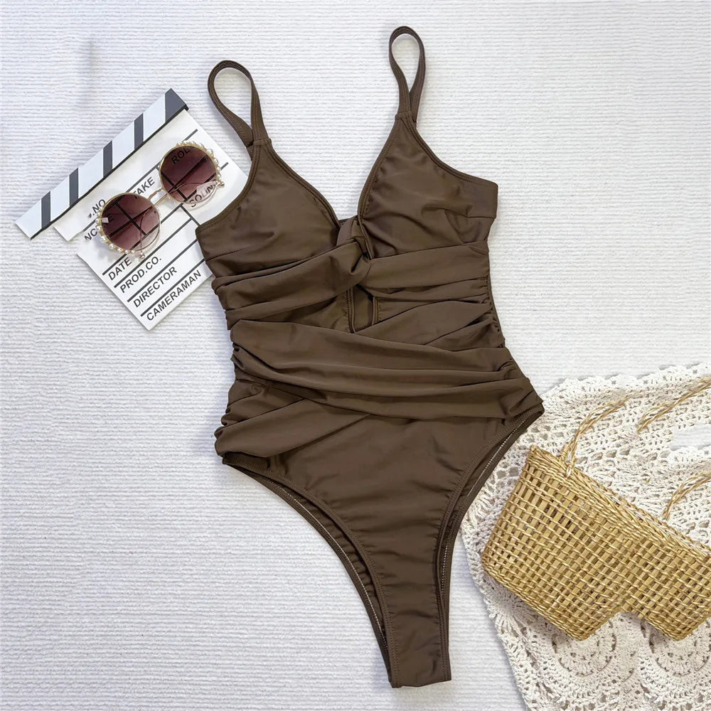 Tan girl Cross Bandage one piece swimsuit