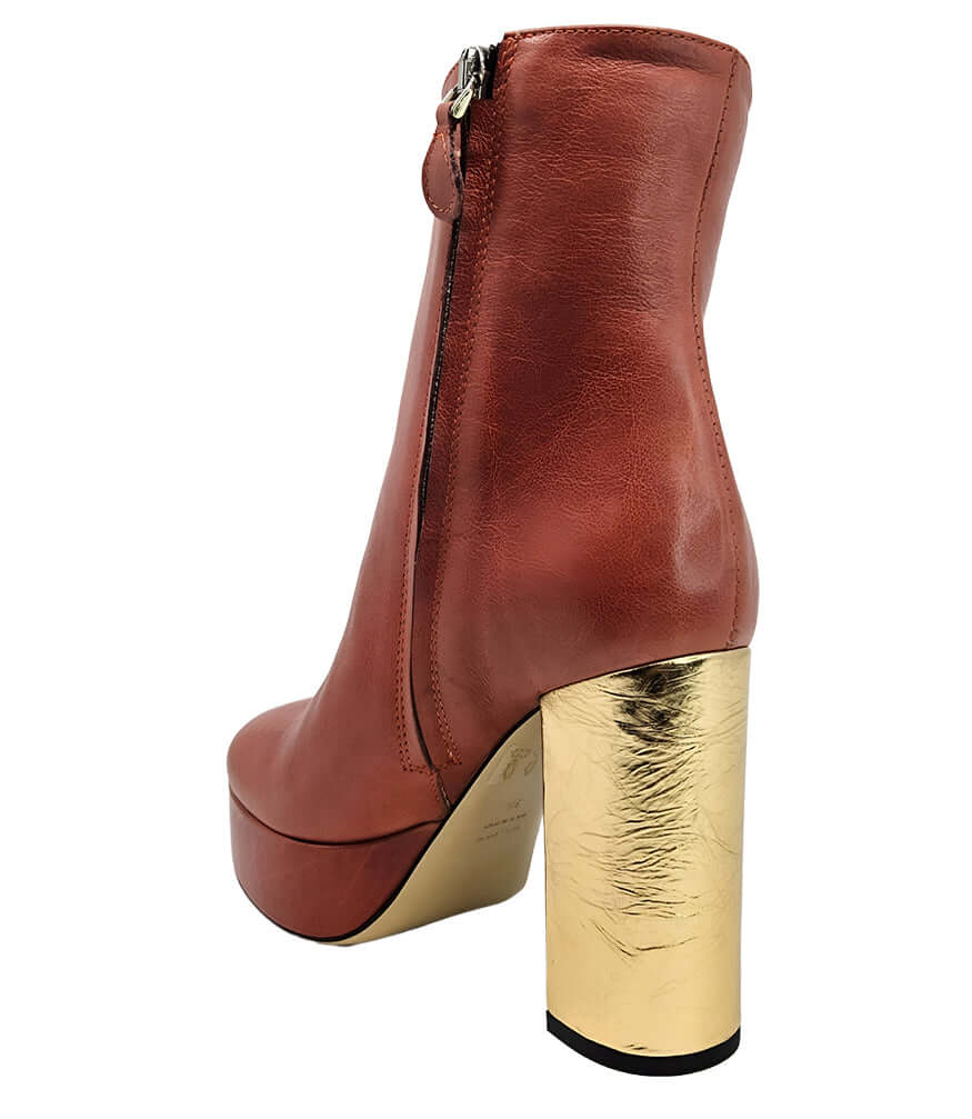 Camel/Gold Cracked Leather Platform Boots Madison Maison Beverly Hills