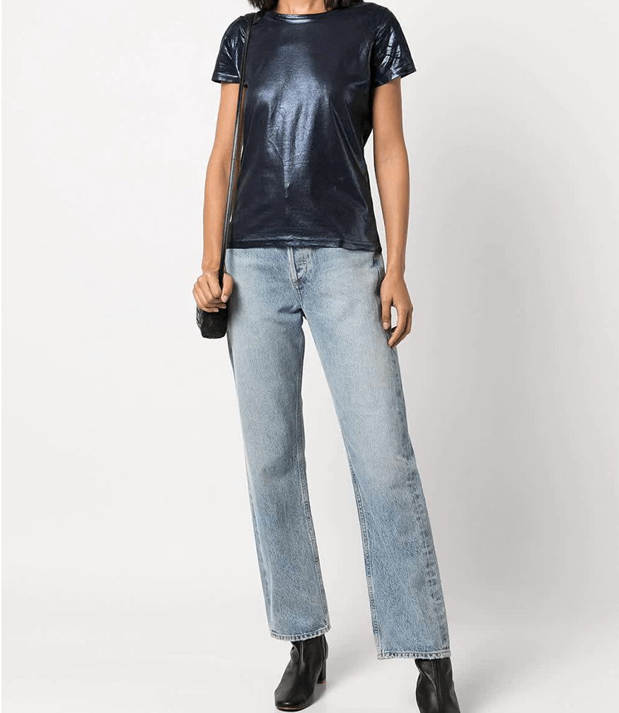 Metallic Coated Cotton T-Shirt Navy Foil Madison Maison Beverly Hills top