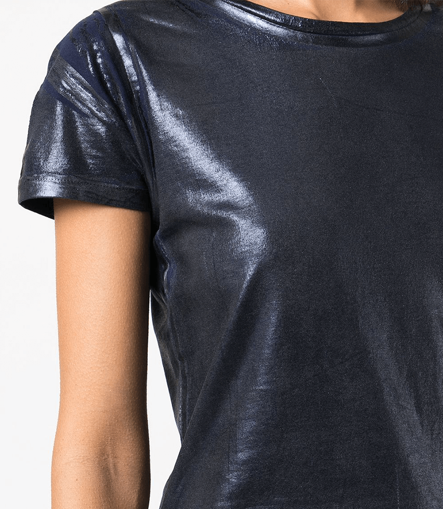 Metallic Coated Cotton T-Shirt Navy Foil Madison Maison Beverly Hills top