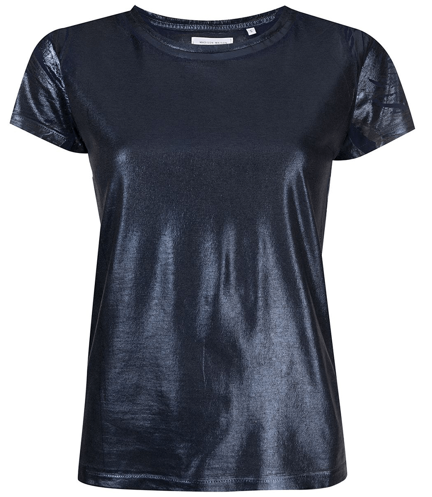Metallic Coated Cotton T-Shirt Navy Foil Madison Maison Beverly Hills top