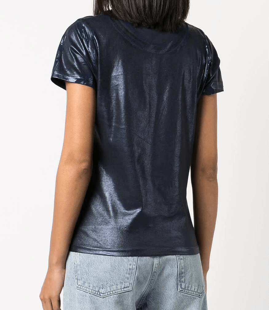 Metallic Coated Cotton T-Shirt Navy Foil Madison Maison Beverly Hills top