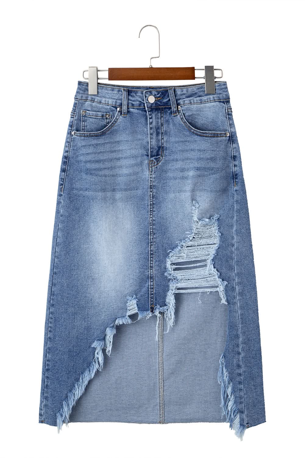 Myosotis Distressed long Denim Midi Skirt Irregular Look Boutique blue jean
