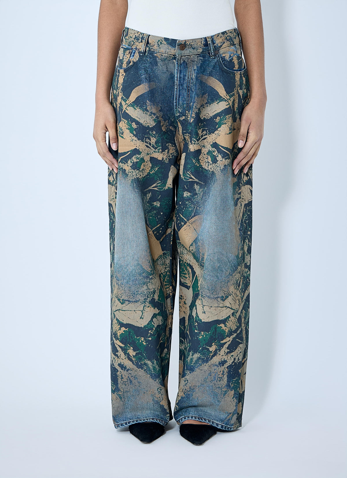Acne Studios ladies 2021F denim blue Jeans with brown print finish