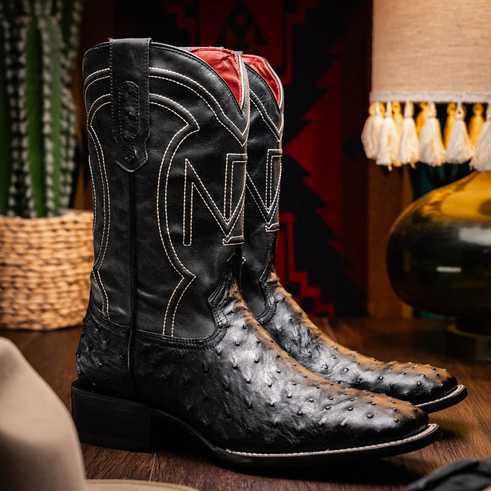 Alabama Black men's ostrich skin boots Pre-Order