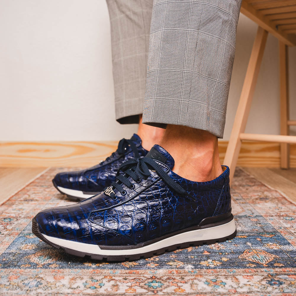 Alonzo Navy genuine Caiman skin sneakers shoes Milano men's