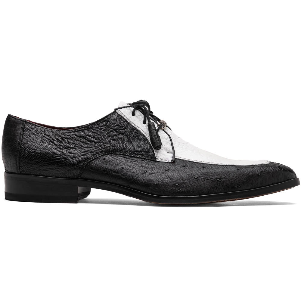 Andretti White / Black ostrich skin spectator derby oxfords shoes men's leather