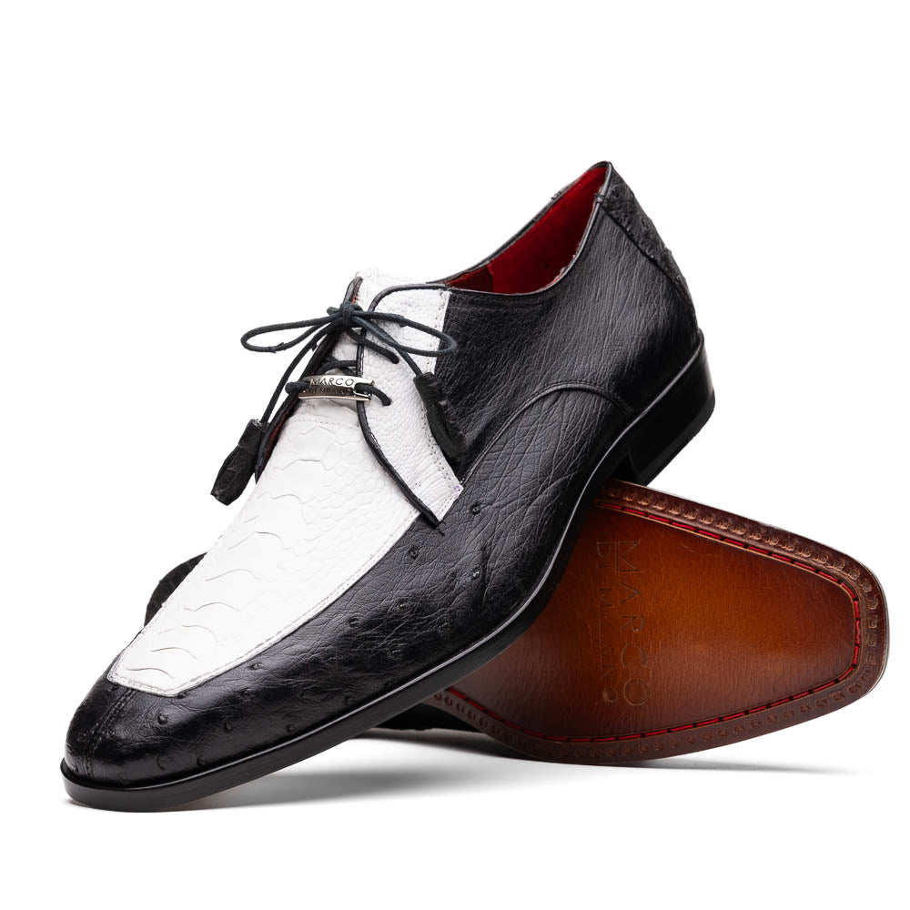 Andretti White / Black ostrich skin spectator derby oxfords shoes men's leather