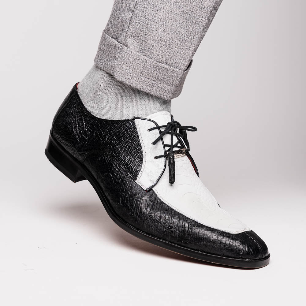 Andretti White / Black ostrich skin spectator derby oxfords shoes men's leather