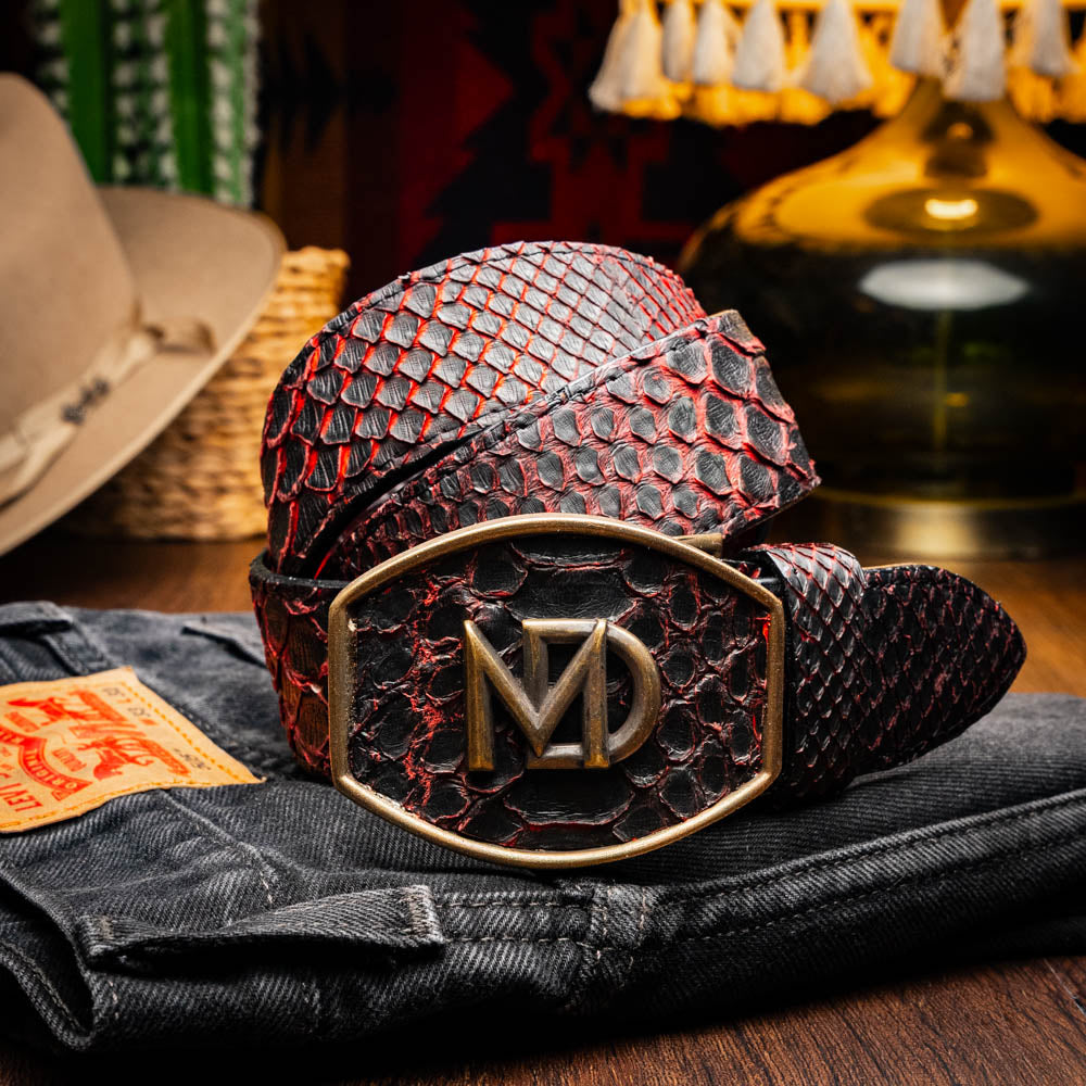 Marco di Milano Arkansas genuine Python snake Belt Black Cherry men's