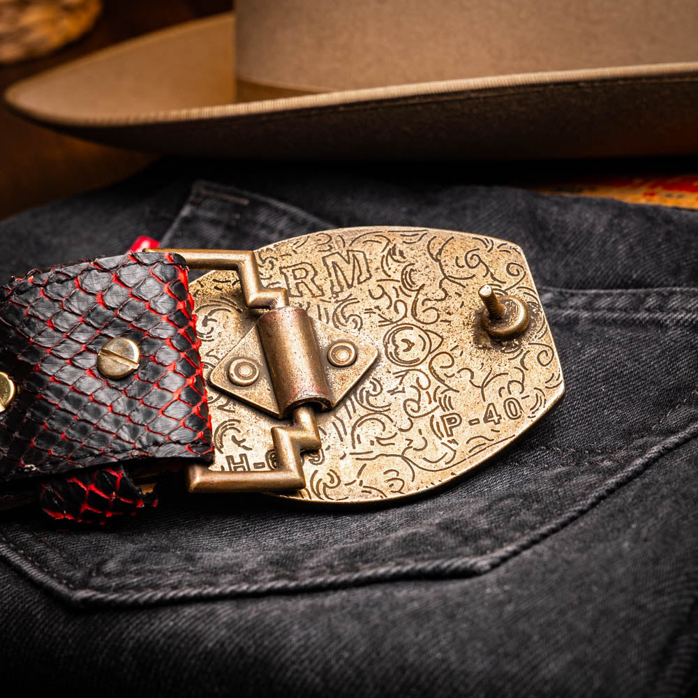 Marco di Milano Arkansas genuine Python snake Belt Black Cherry men's
