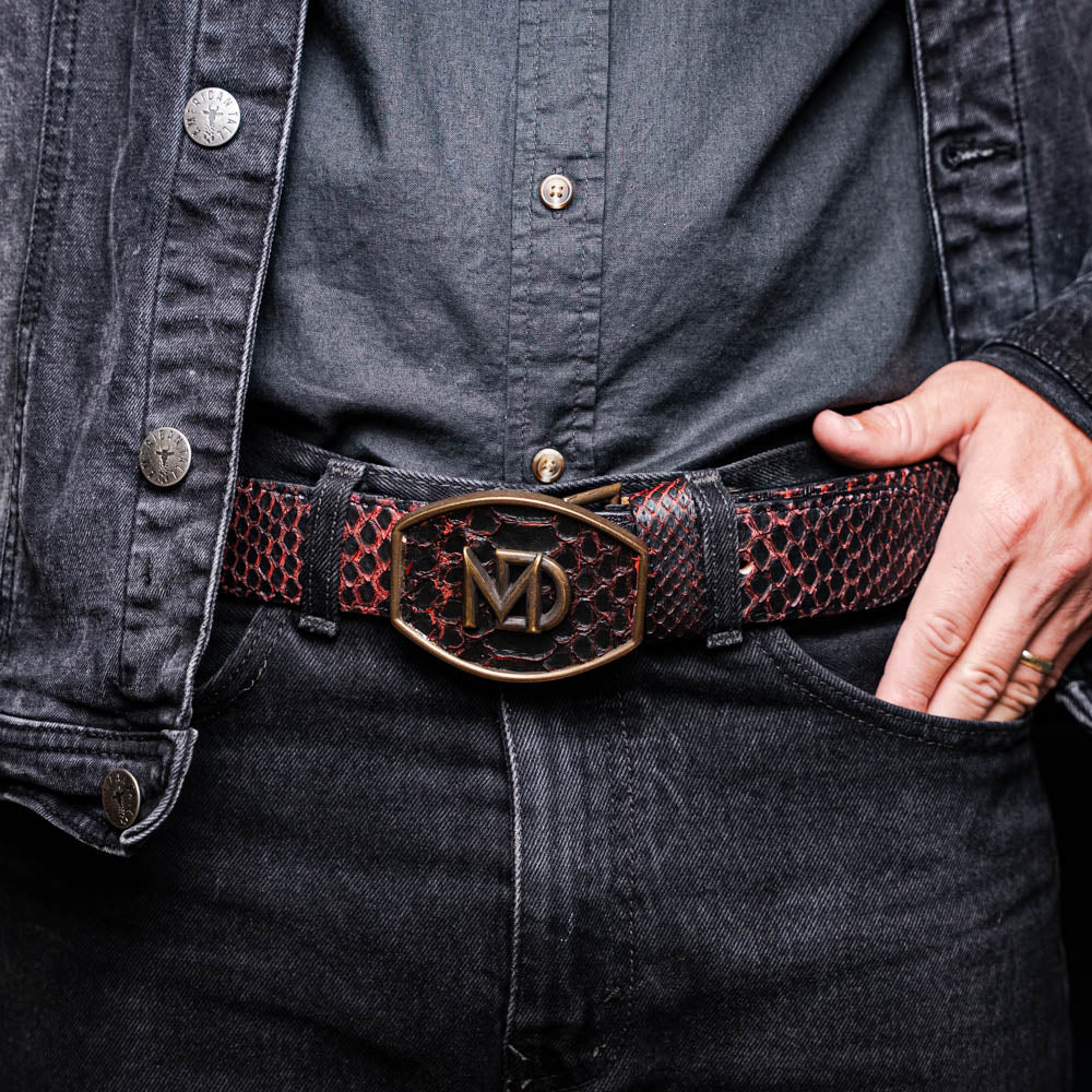 Marco di Milano Arkansas genuine Python snake Belt Black Cherry men's