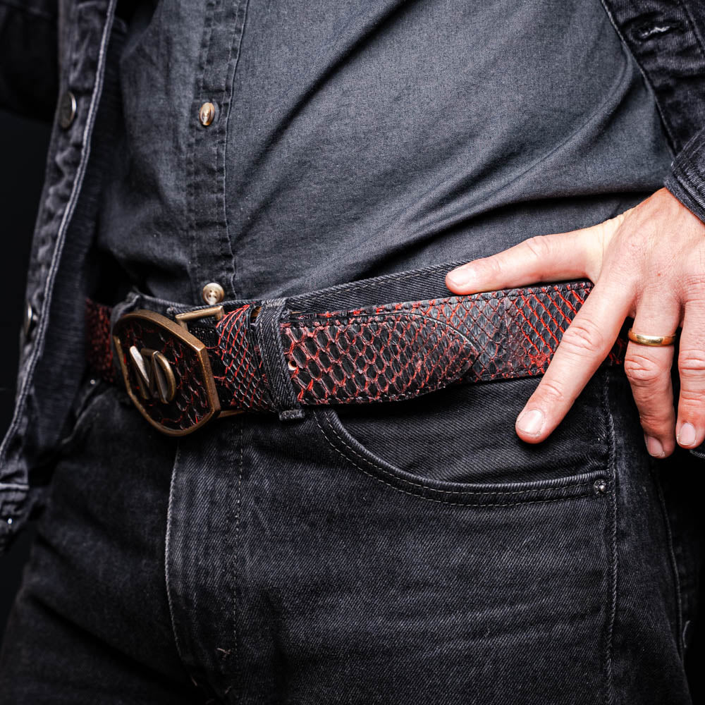 Marco di Milano Arkansas genuine Python snake Belt Black Cherry men's