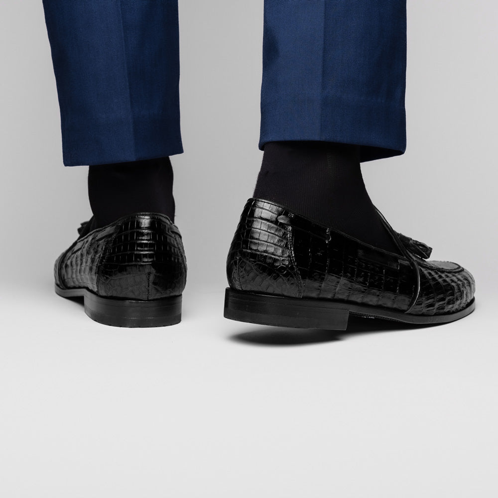 Bianchi men's Caiman Crocodile dress shoes tassel loafers