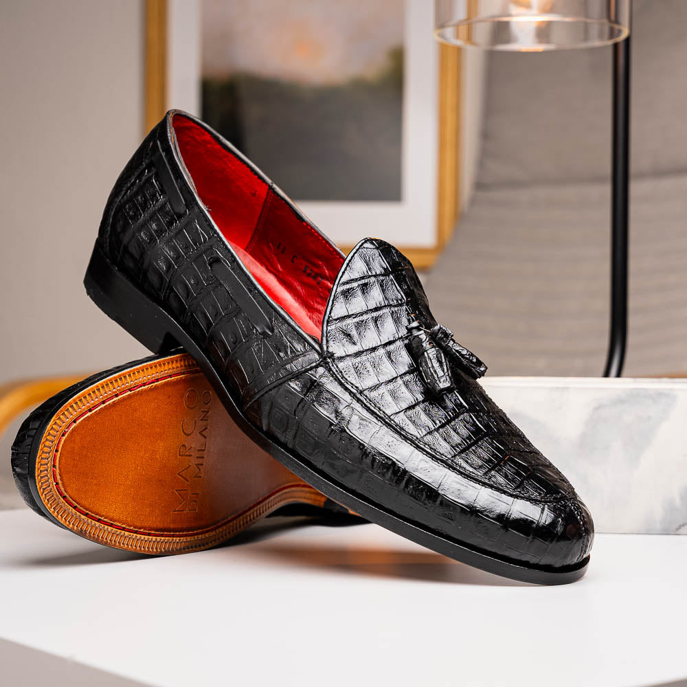 Bianchi men's Caiman Crocodile dress shoes tassel loafers