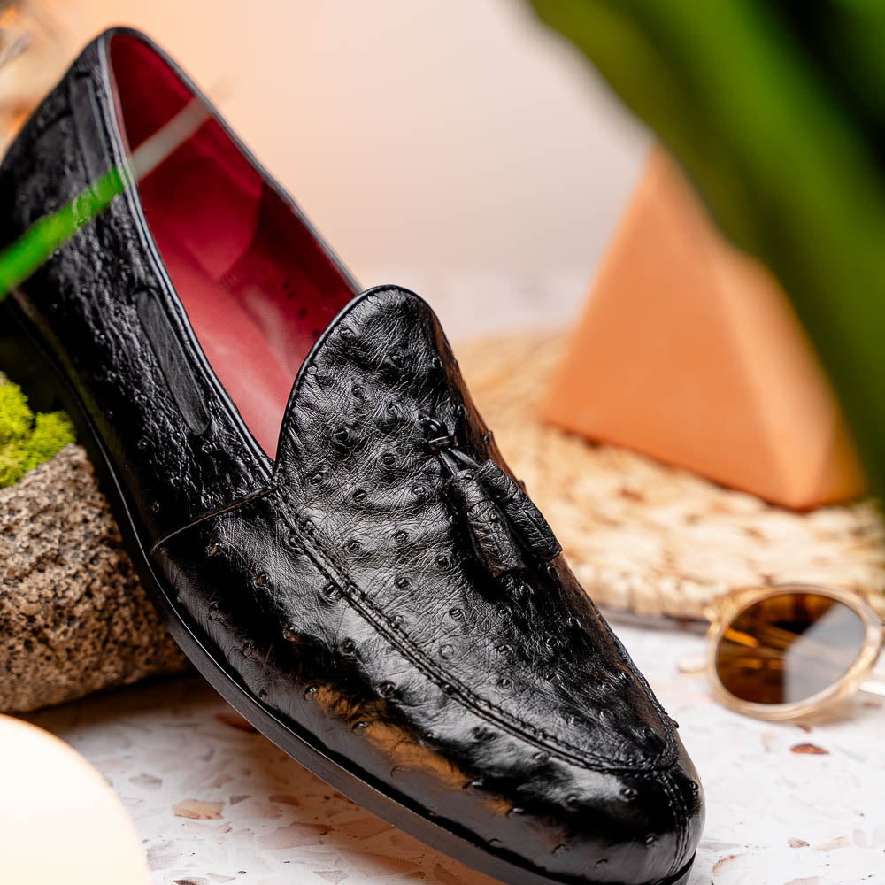 Aubiere genuine ostrich quill loafers shoes tasseled men's dress casual