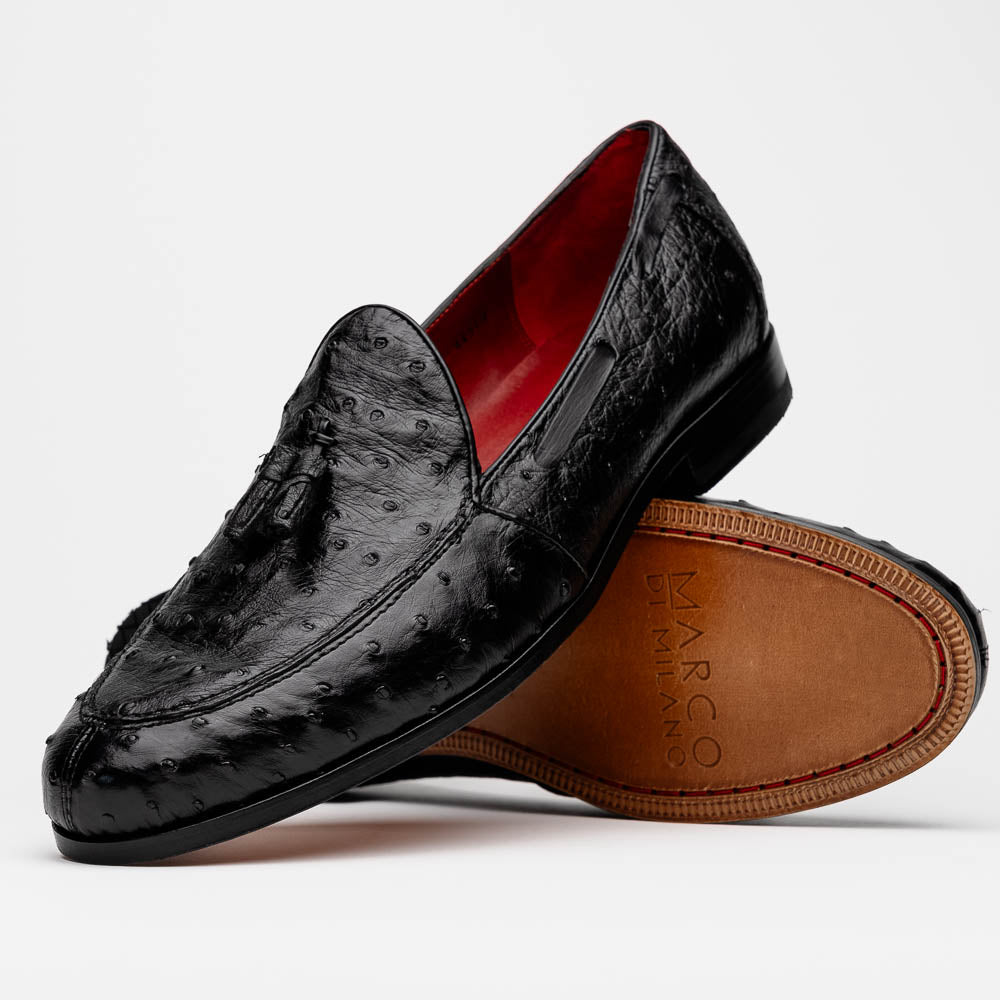 Aubiere genuine ostrich quill loafers shoes tasseled men's dress casual