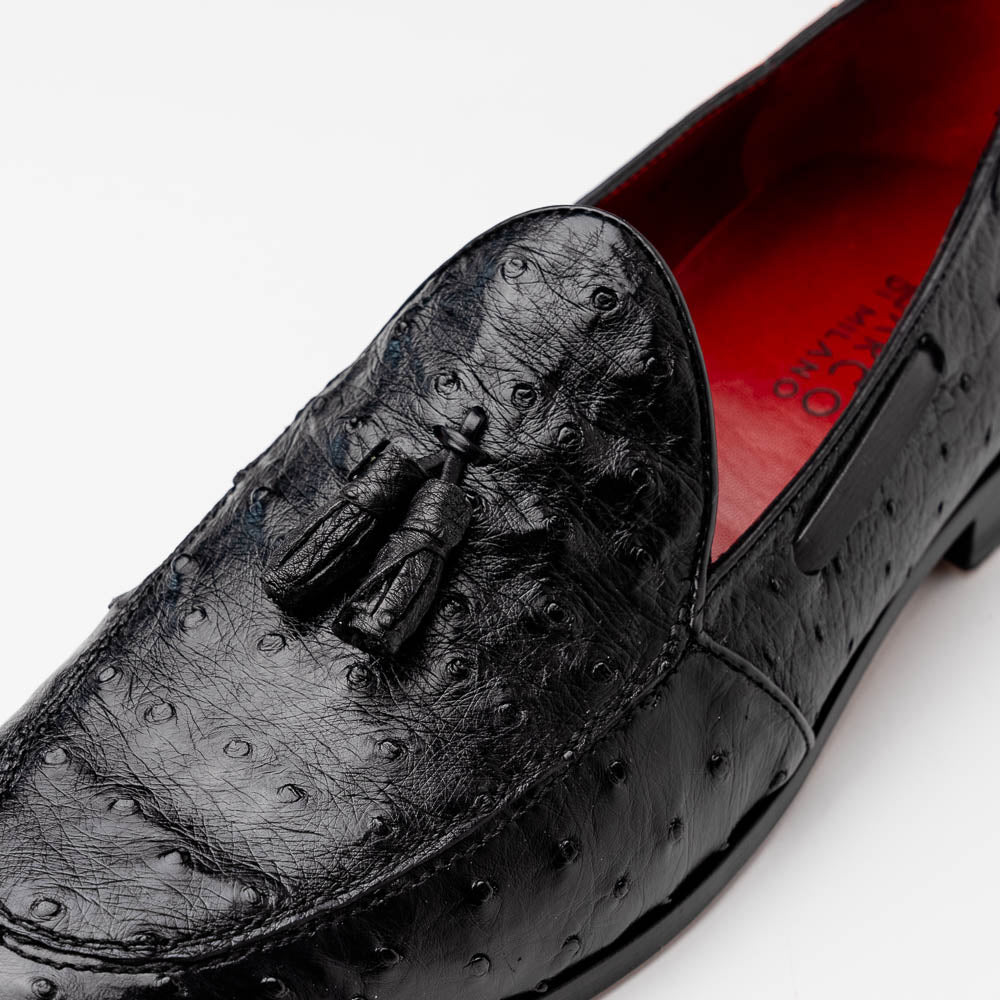 Aubiere genuine ostrich quill loafers shoes tasseled men's dress casual