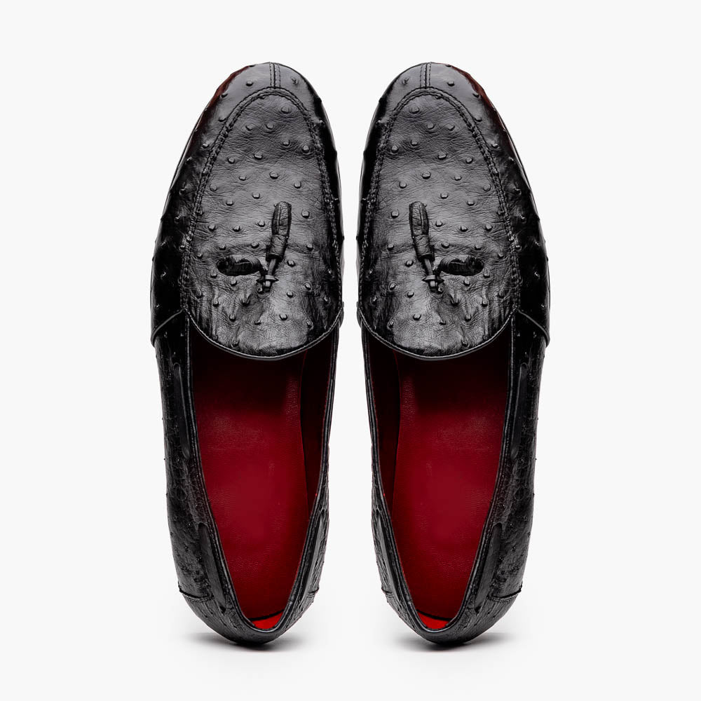 Aubiere genuine ostrich quill loafers shoes tasseled men's dress casual