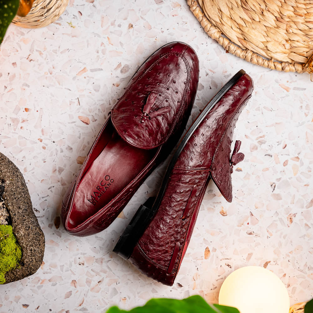Aubiere Wine men's loafers genuine Ostrich quill shoes tassels