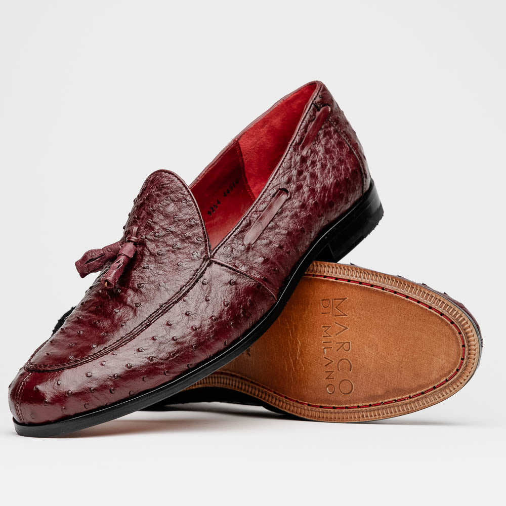 Aubiere Wine men's loafers genuine Ostrich quill shoes tassels