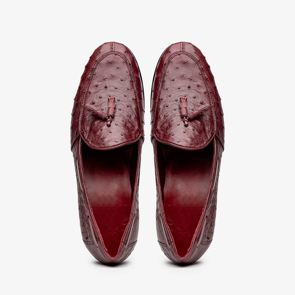 Aubiere Wine men's loafers genuine Ostrich quill shoes tassels