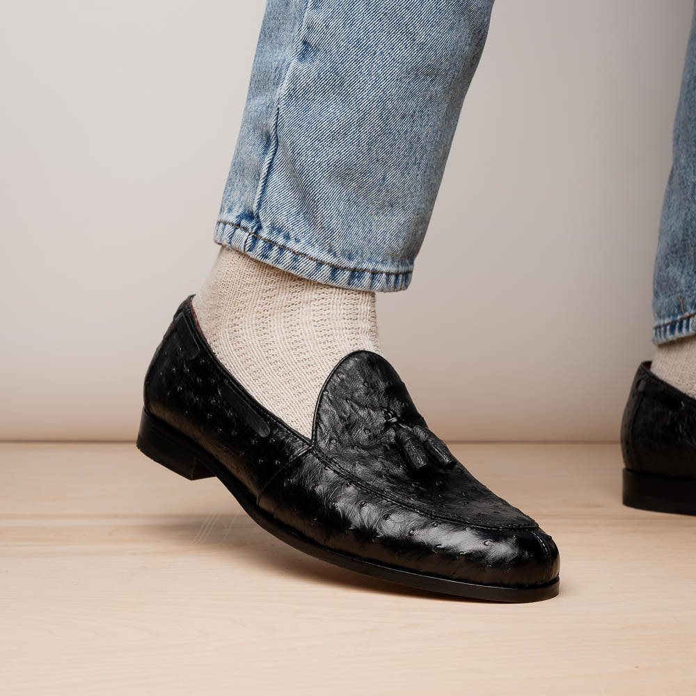 Aubiere genuine ostrich quill loafers shoes tasseled men's dress casual