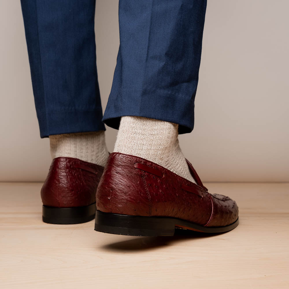 Aubiere Wine men's loafers genuine Ostrich quill shoes tassels