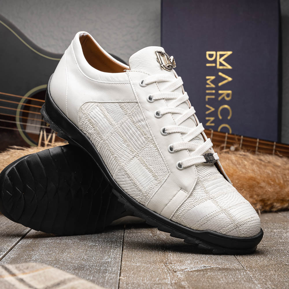 Bari White genuine lizard skin sneakers shoes men's Milano