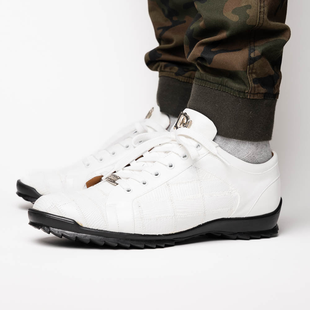 Bari White genuine lizard skin sneakers shoes men's Milano