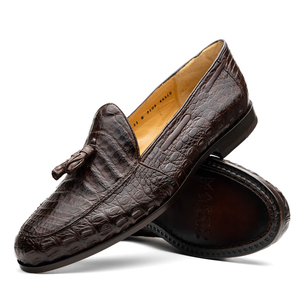 Bianchi Brown genuine Caiman crocodile loafers dress shoes men's