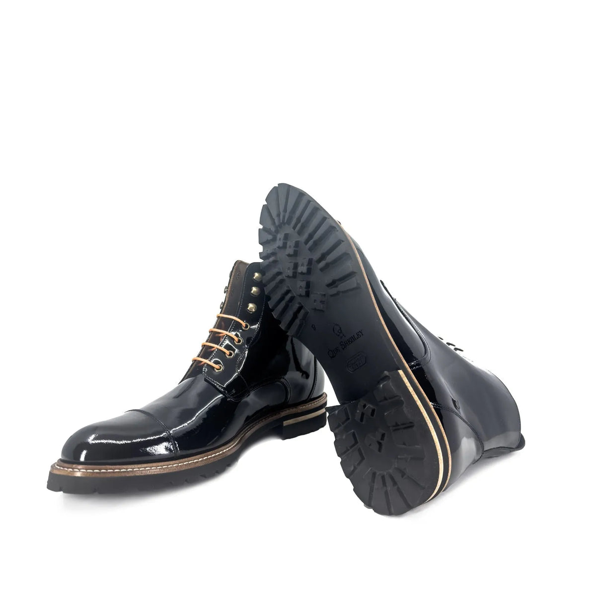 Bossy unisex Captoe Boots II men's ladies military style patent leather Shebley