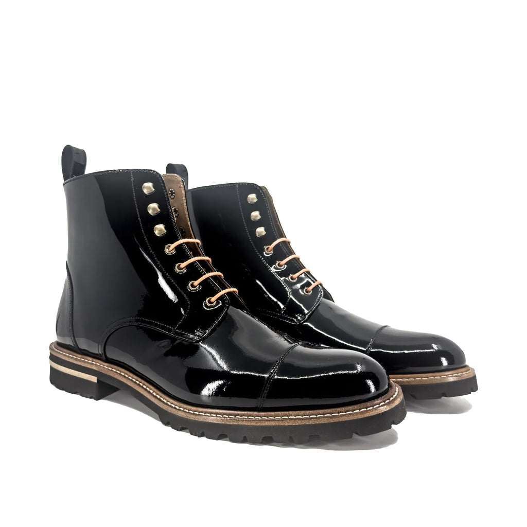 Bossy unisex Captoe Boots II men's ladies military style patent leather Shebley