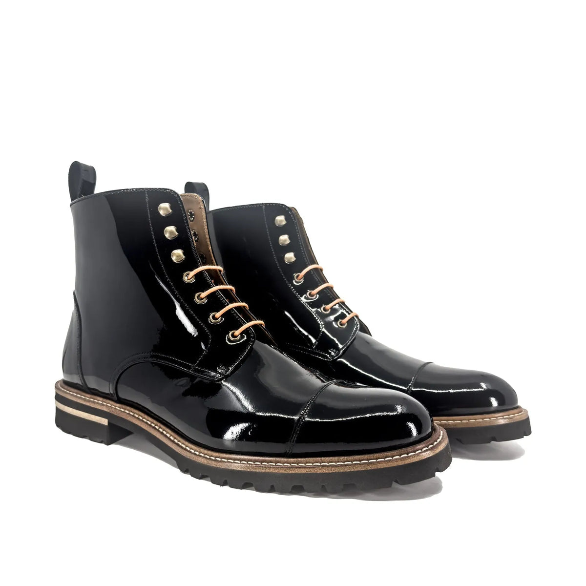 Bossy unisex Captoe Boots II men's ladies military style patent leather Shebley