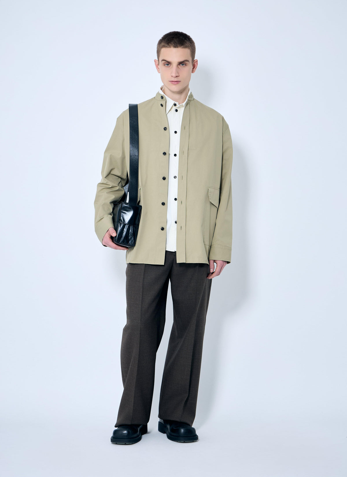 Bottega Veneta Men's Light-Cotton Twill Overshirt tan cream jacket