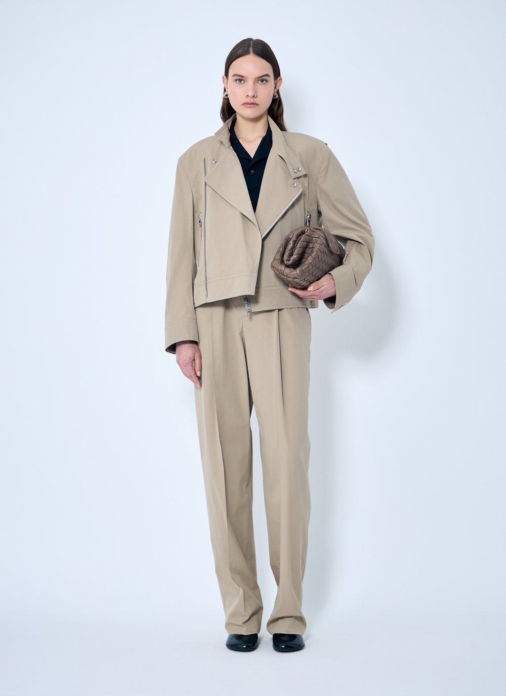 Bottega Veneta ladies Compact Cotton Pants Italy slack trousers tan cream