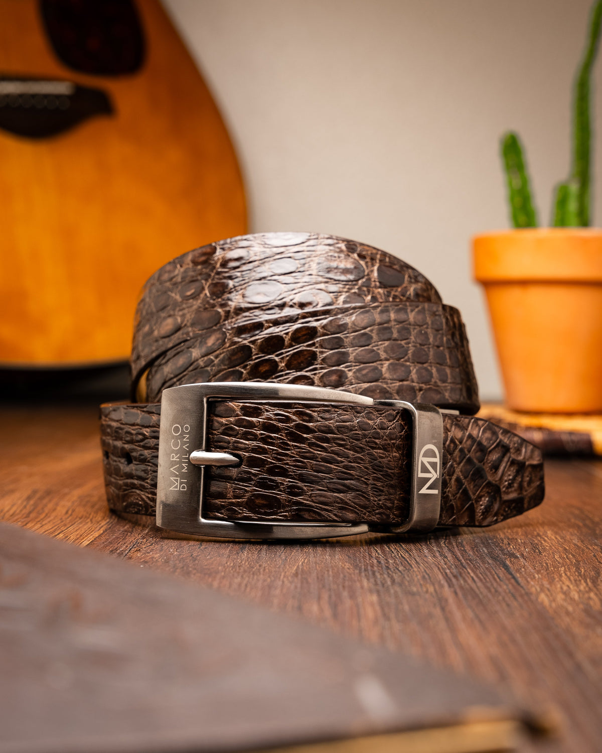 Massimo Belt Brown genuine Caiman skin men's Marco di Milano brown