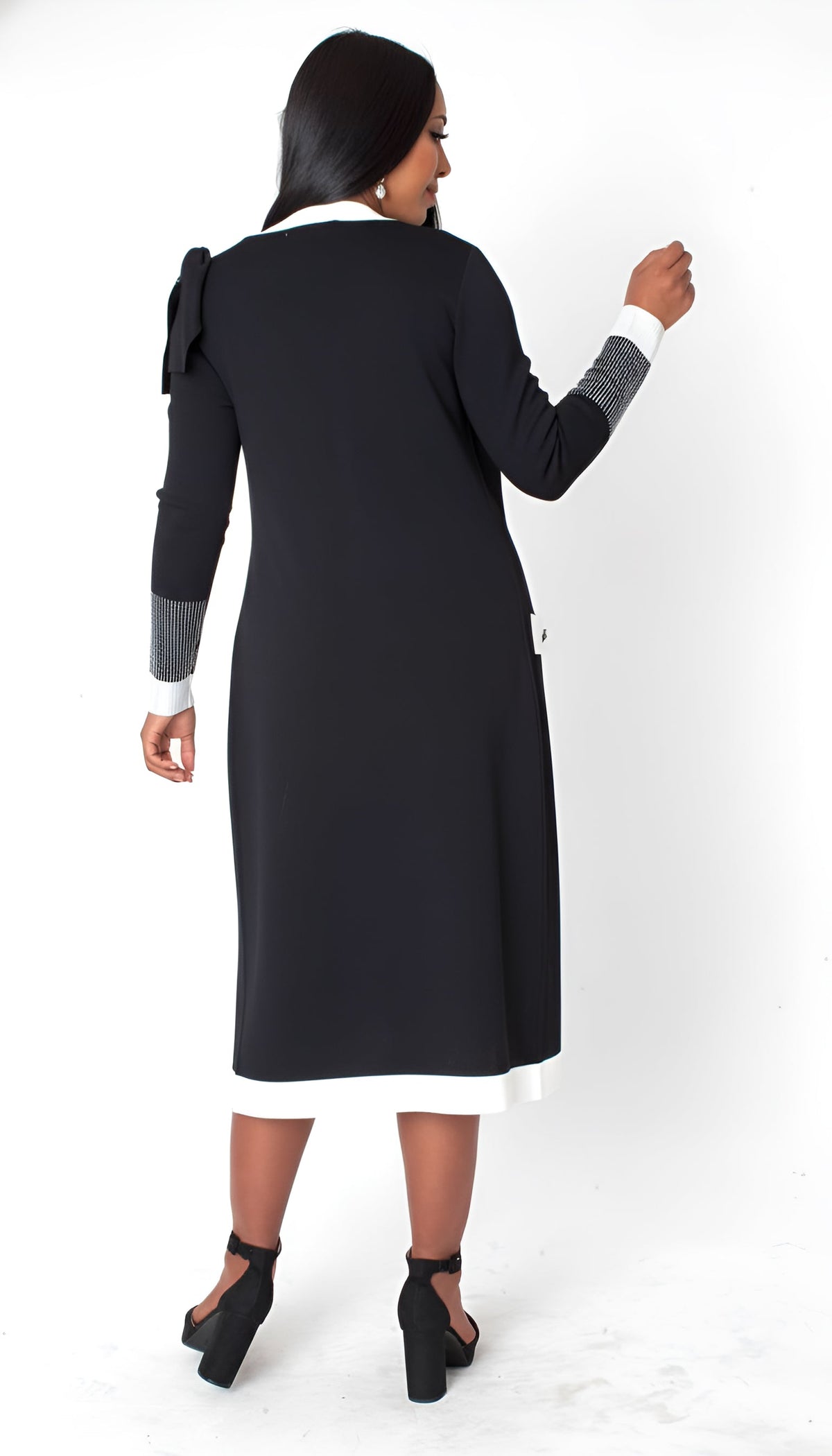 Camille Trim Knit Jacket Dress Suit 2-piece – Plus Size 5312W Black/White church