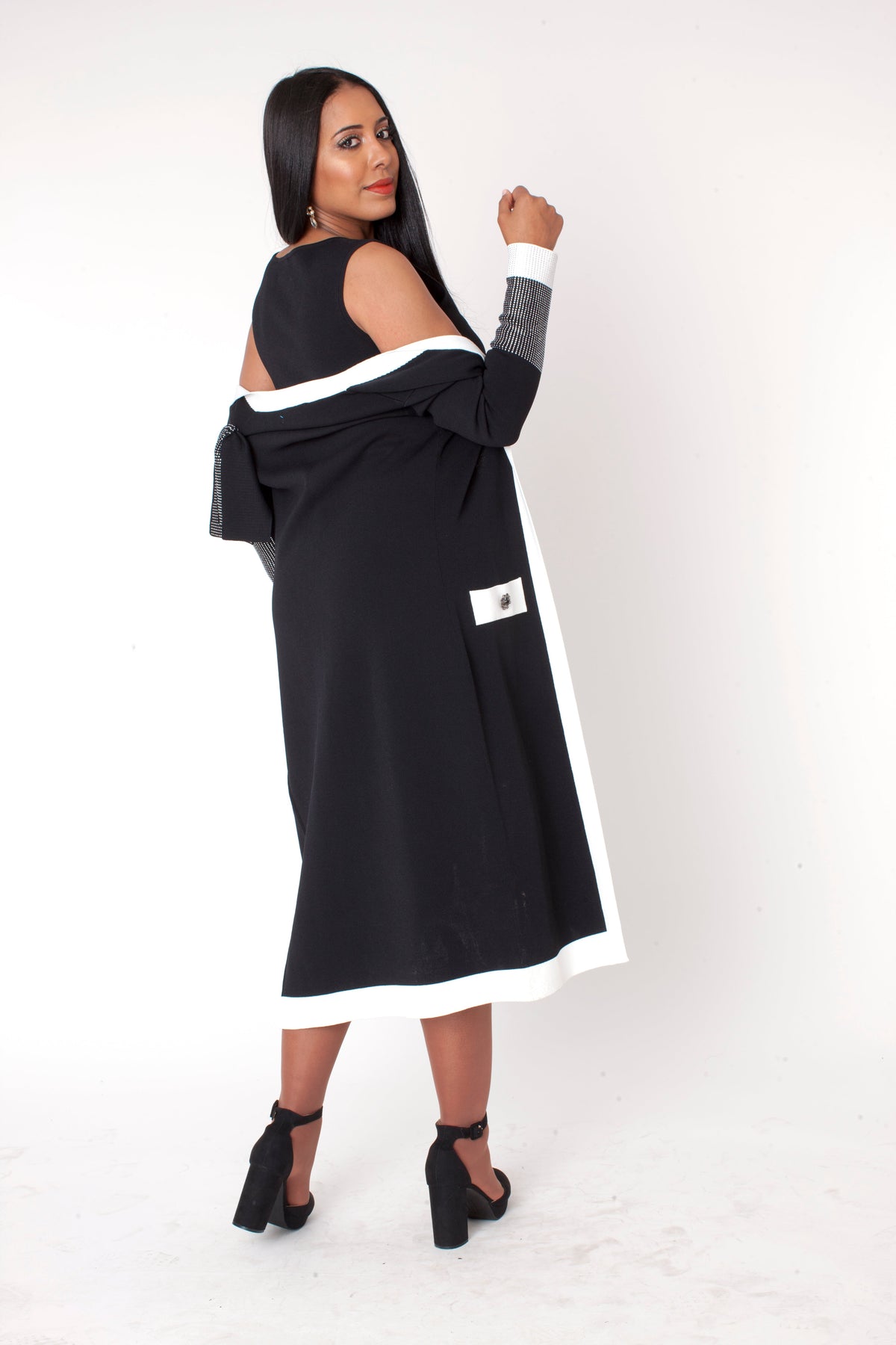 Camille Trim Knit Jacket Dress Suit 2-piece – Plus Size 5312W Black/White church