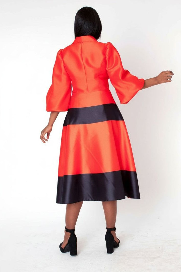 Colorblock Bow Detail Midi Dress - 41085 dressy luncheon events church red black Tally