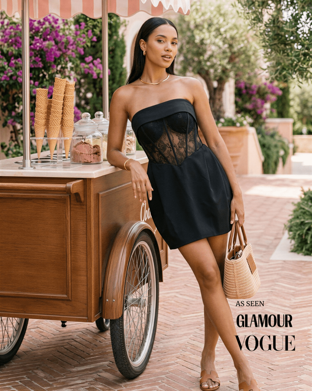 Daisy Strapless Lace Corset Dress (Black) semi-sheer ladies mini cocktail Akalia boning Large