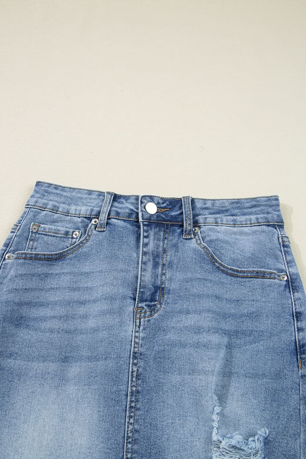 Myosotis Distressed long Denim Midi Skirt Irregular Look Boutique blue jean
